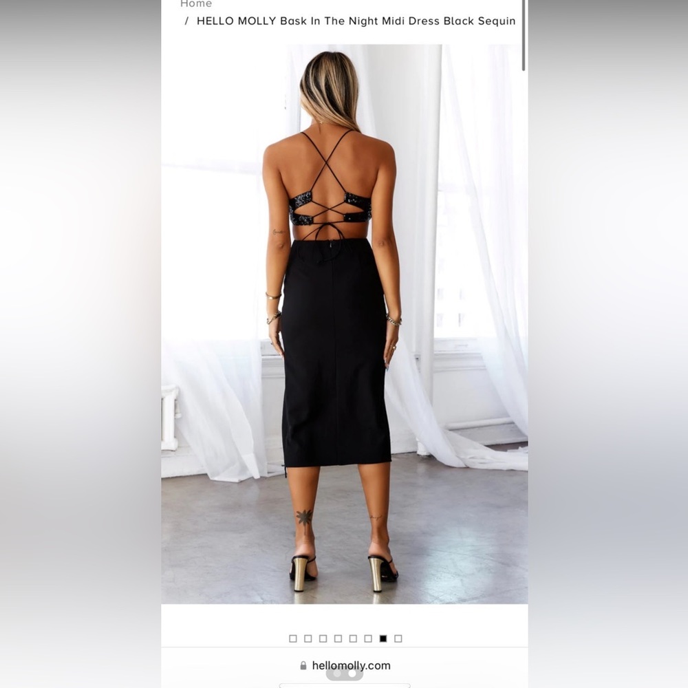 HELLO MOLLY BASK IN THE NIGHT MIDI DRESS BLACK SEQUIN